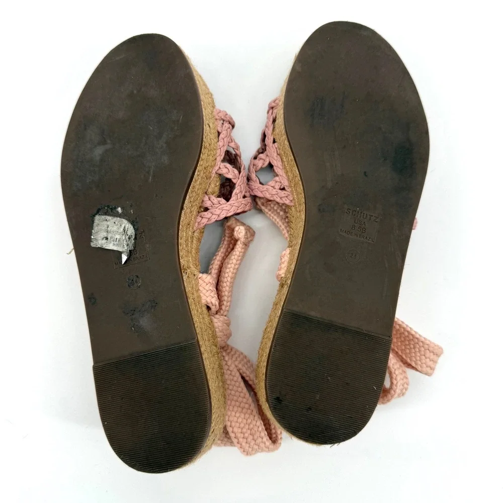 Schutz Womens 8.5 Espadrille Platform Sandals Pink Lace Up Braided Romantic Boho
